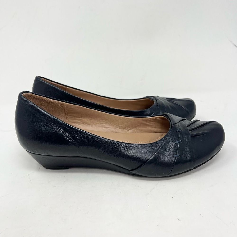 Hotter Petunia Pumps Womens 8.5 Navy Blue Slip-On Wedge Heel Round Toe